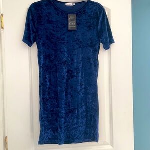 NWT Crushed Navy Velvet Dress Sz SM